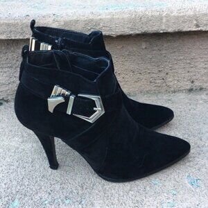 LILIANA Suede Stiletto Pointy Ankle Bootie Boots Heels Zip Black 7